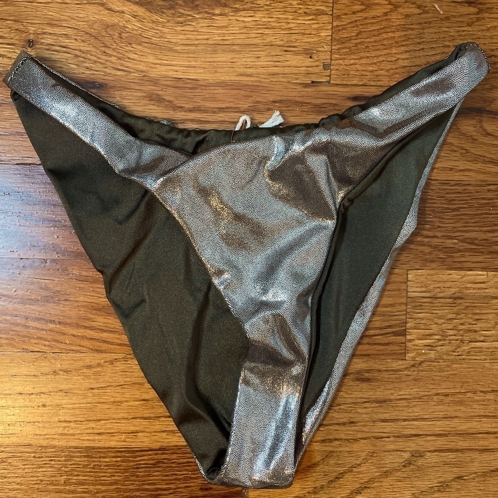 Good American Better Bikini‎ Bottom Reversible Stormy Foil Silver Green New 1/Sm